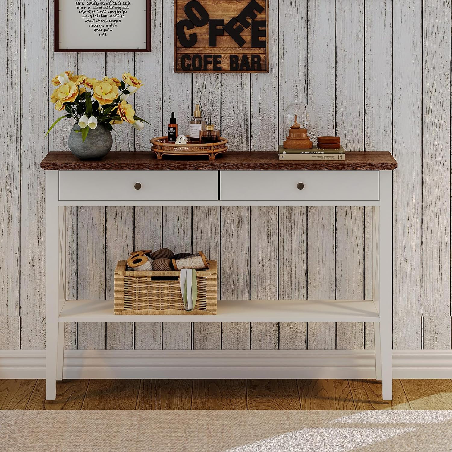 Gracie Oaks Farmhouse Entryway Console Table With Drawers, Antique ...